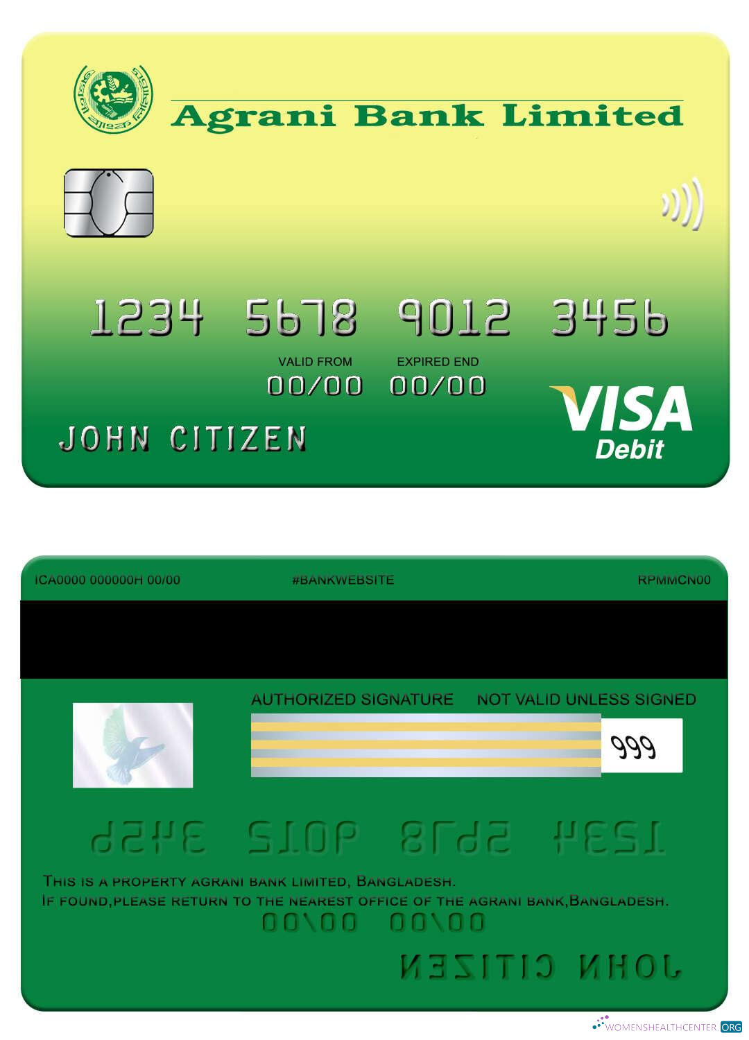 Download Bangladesh Agrani bank visa card Photoshop template